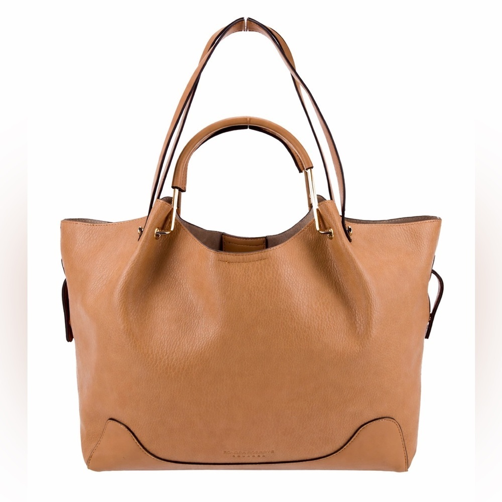 Sondra Roberts Tan Leather Tote Shoulder Bag Gold Hardware structured bag - Picture 9 of 14